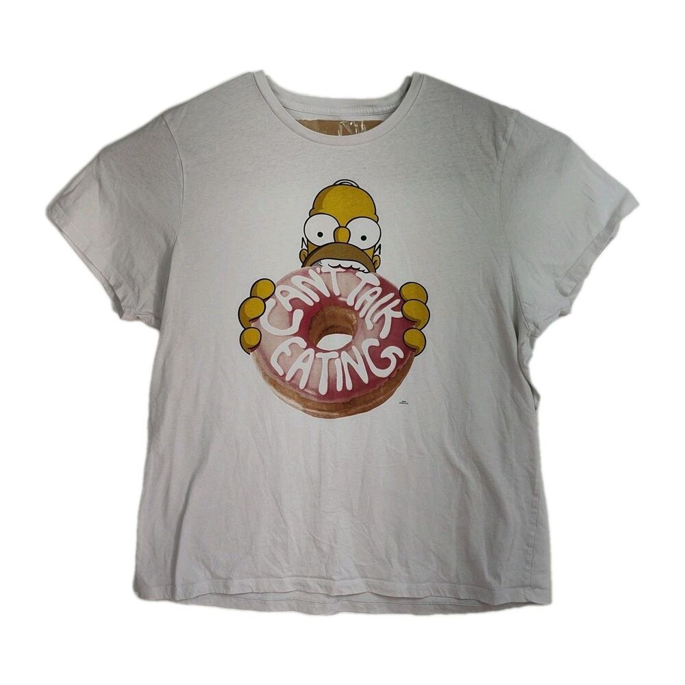 The Simpsons Homer T-Shirt Men's 2x White Graphic Print "Can't Talk Eating"